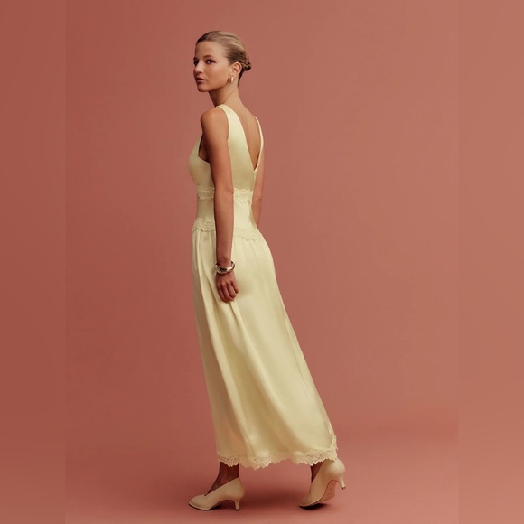 REFORMATION Stasia Silk Dress In Blonde Size 8 - Picture 3 of 6